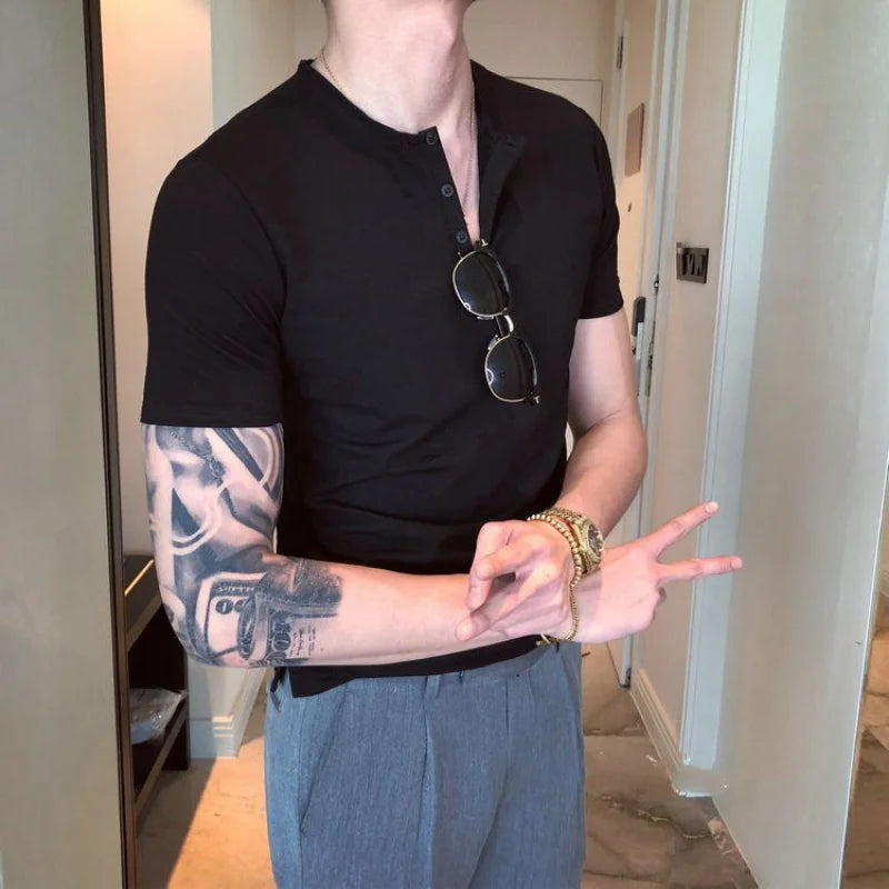 Men's Plain V Neck Cotton Linen T-Shirt