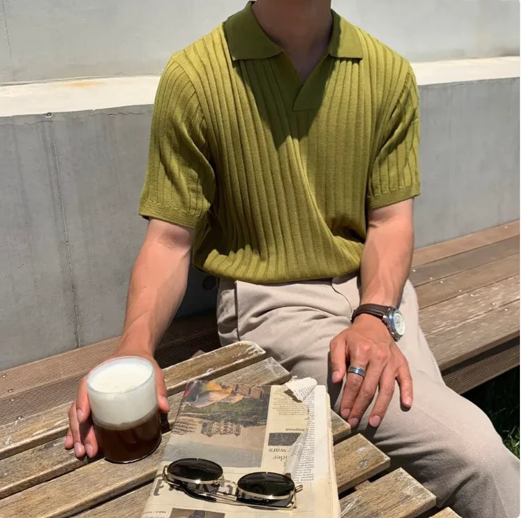 Luca - Men's Slim Fit Striped Polo Short Sleeve Knit