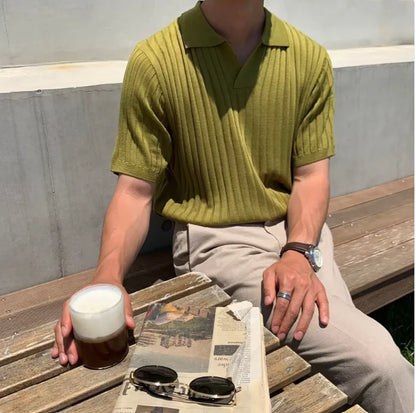 Luca - Men's Slim Fit Striped Polo Short Sleeve Knit