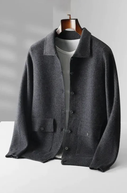 Tommaso - Men's Polo Collar Wool Cardigan