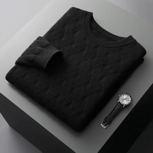 Alba - Men's Thick Knitted Loose Pullover Sweater Black