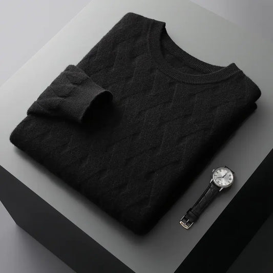 Alba - Men's Thick Knitted Loose Pullover Sweater Black