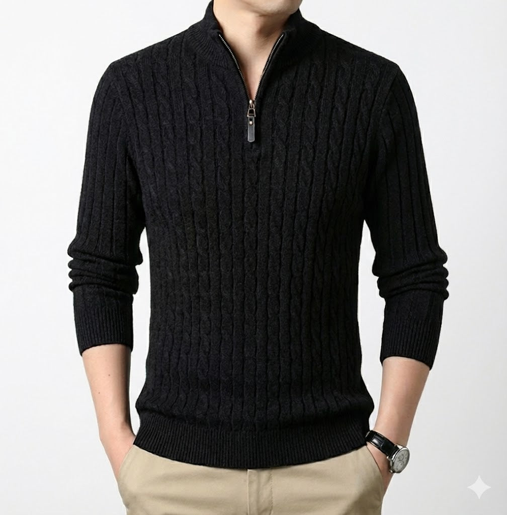 Alberico Men's Slim Fit Knit Cardigan Sweater Jacket | Thick Thermal Coat