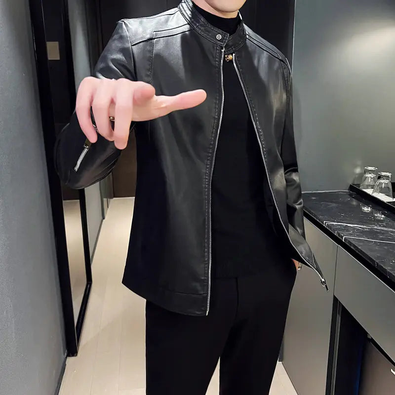 Alberto - Men's Winter Leather Jacket with Zippered Cuffs