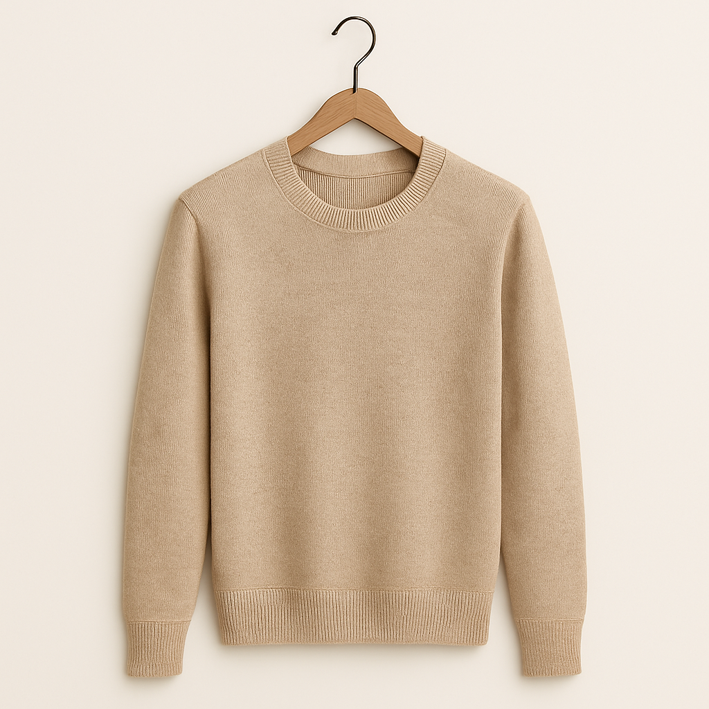 Leo - Men's Round Neck Pure Cashmere Sweater Camel