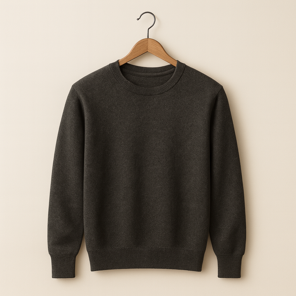 Leo - Men's Round Neck Pure Cashmere Sweater Dark Grey