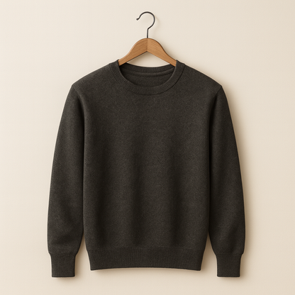 Leo - Men's Round Neck Pure Cashmere Sweater Dark Grey