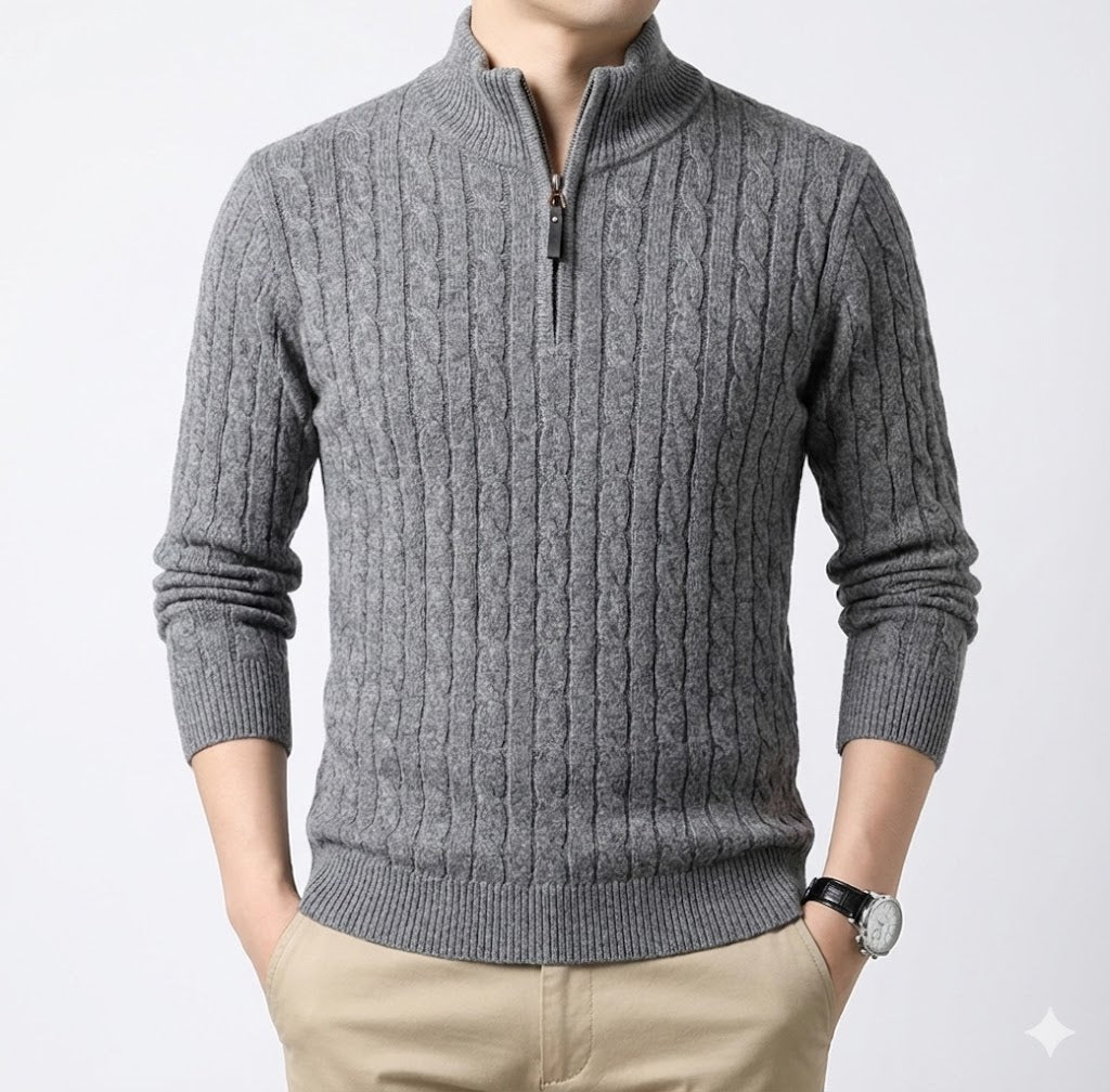 Alberico Men's Slim Fit Knit Cardigan Sweater Jacket | Thick Thermal Coat