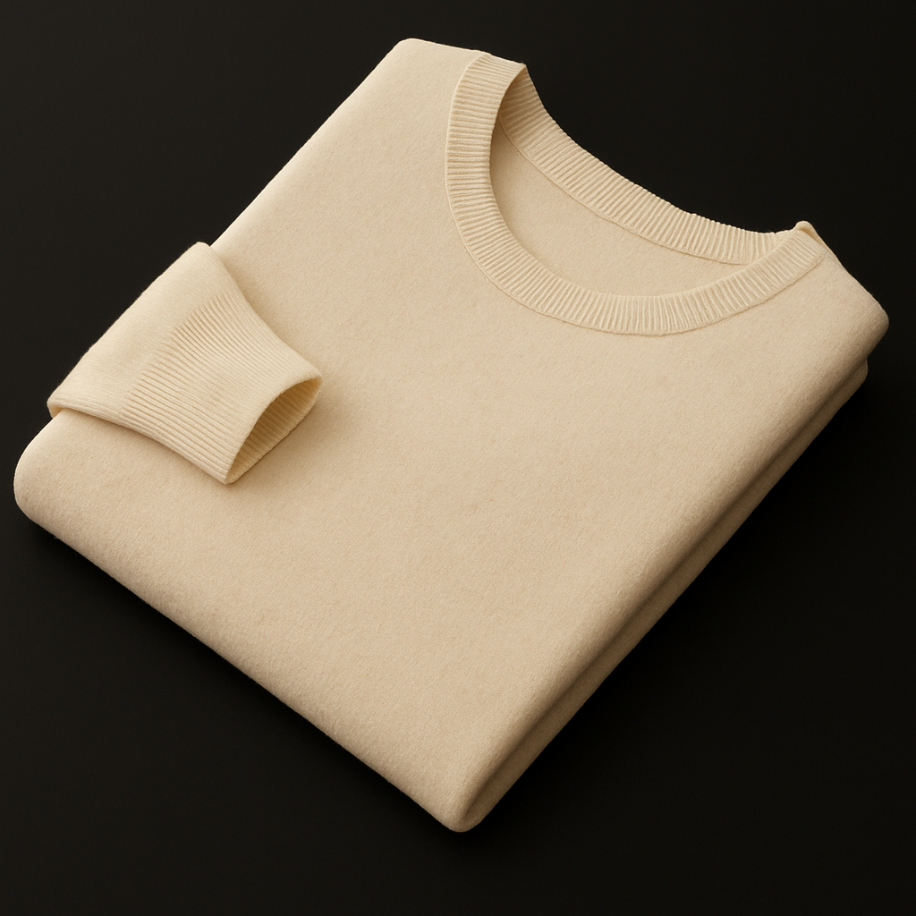 Leo - Men's Round Neck Pure Cashmere Sweater Flower Blue