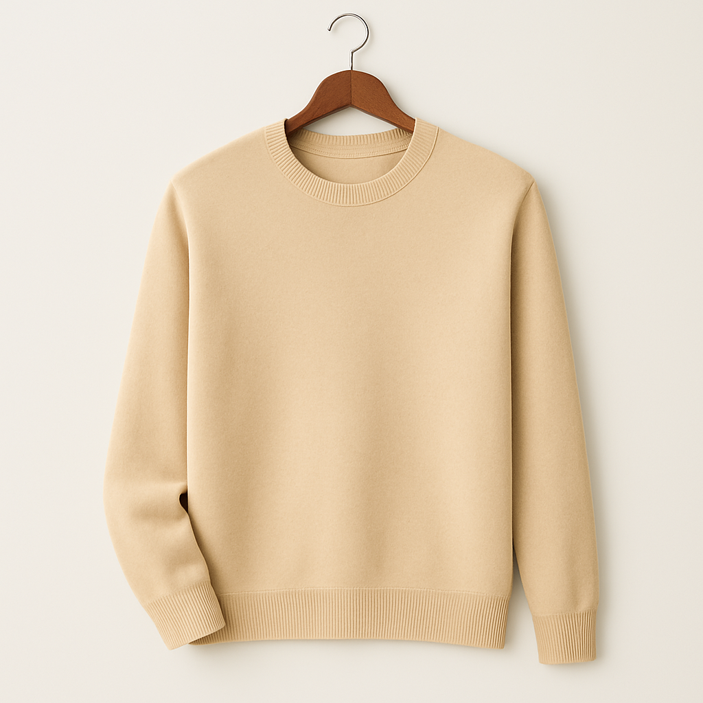 Leo - Men's Round Neck Pure Cashmere Sweater Beige