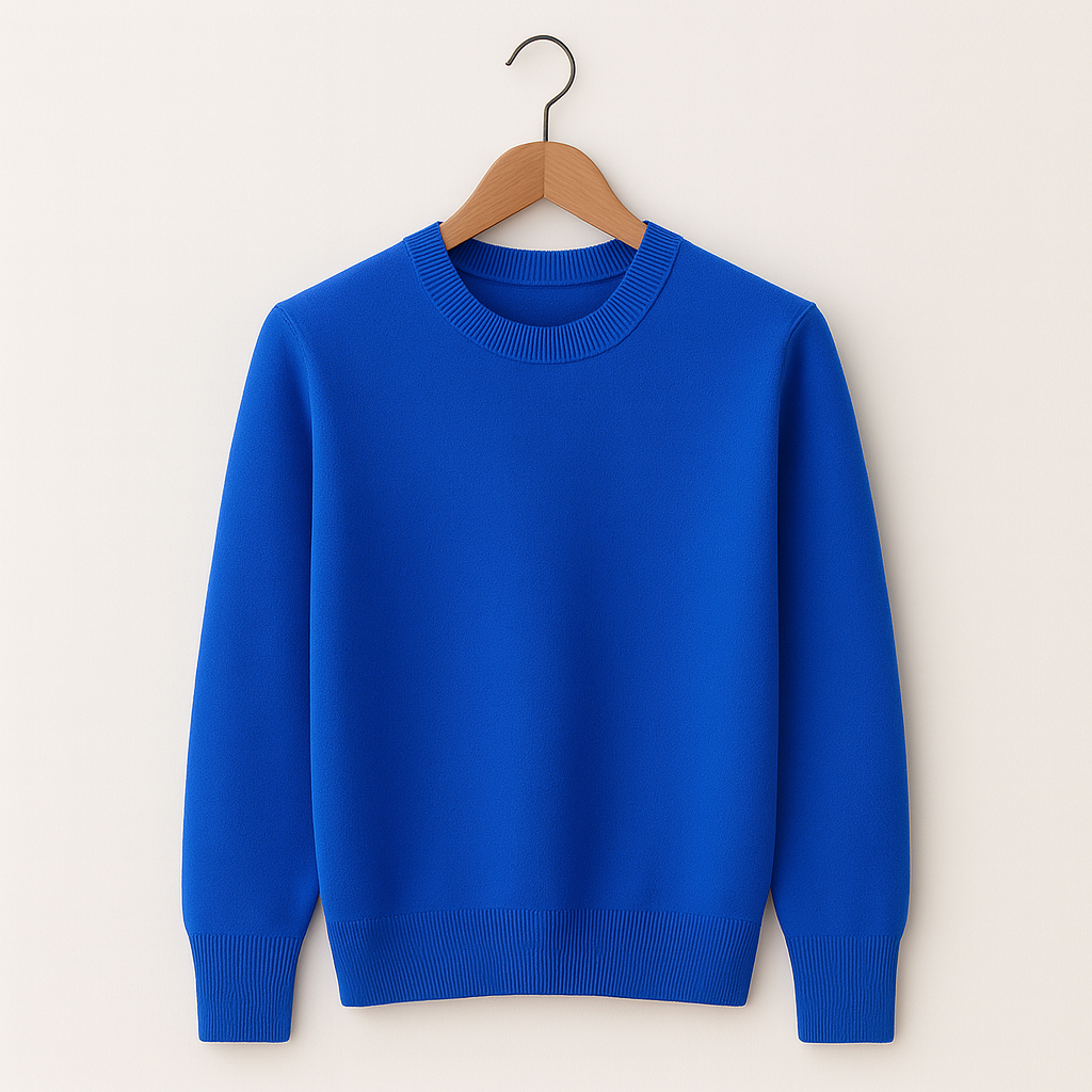 Leo - Men's Round Neck Pure Cashmere Sweater Saphire Blue