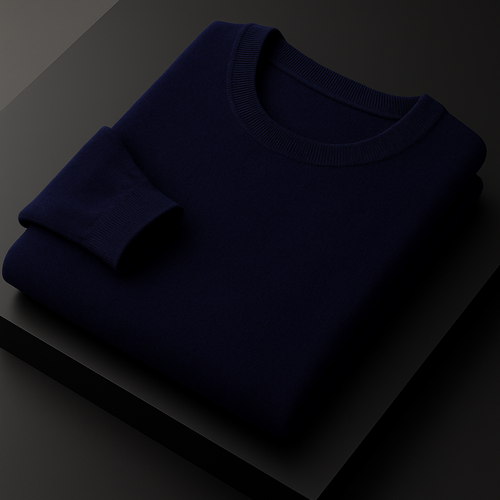 Leo - Men's Round Neck Pure Cashmere Sweater Dark Blue