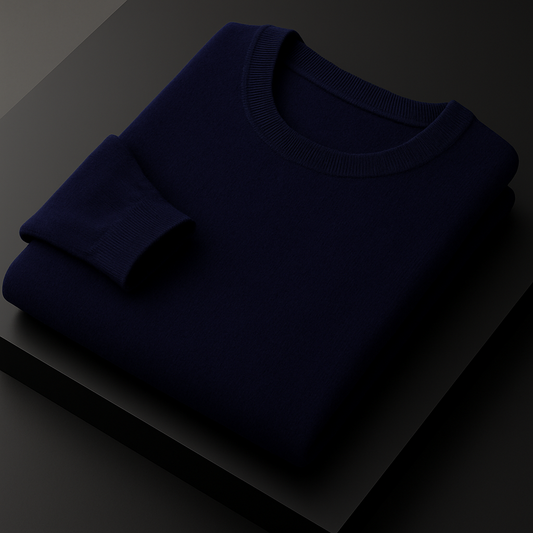 Leo - Men's Round Neck Pure Cashmere Sweater Dark Blue