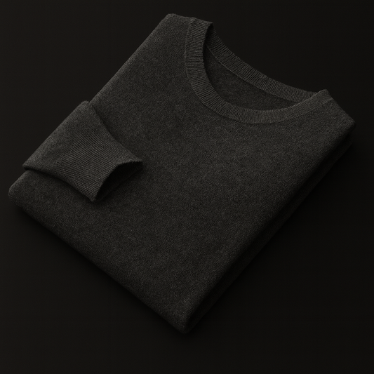 Leo - Men's Round Neck Pure Cashmere Sweater Dark Grey