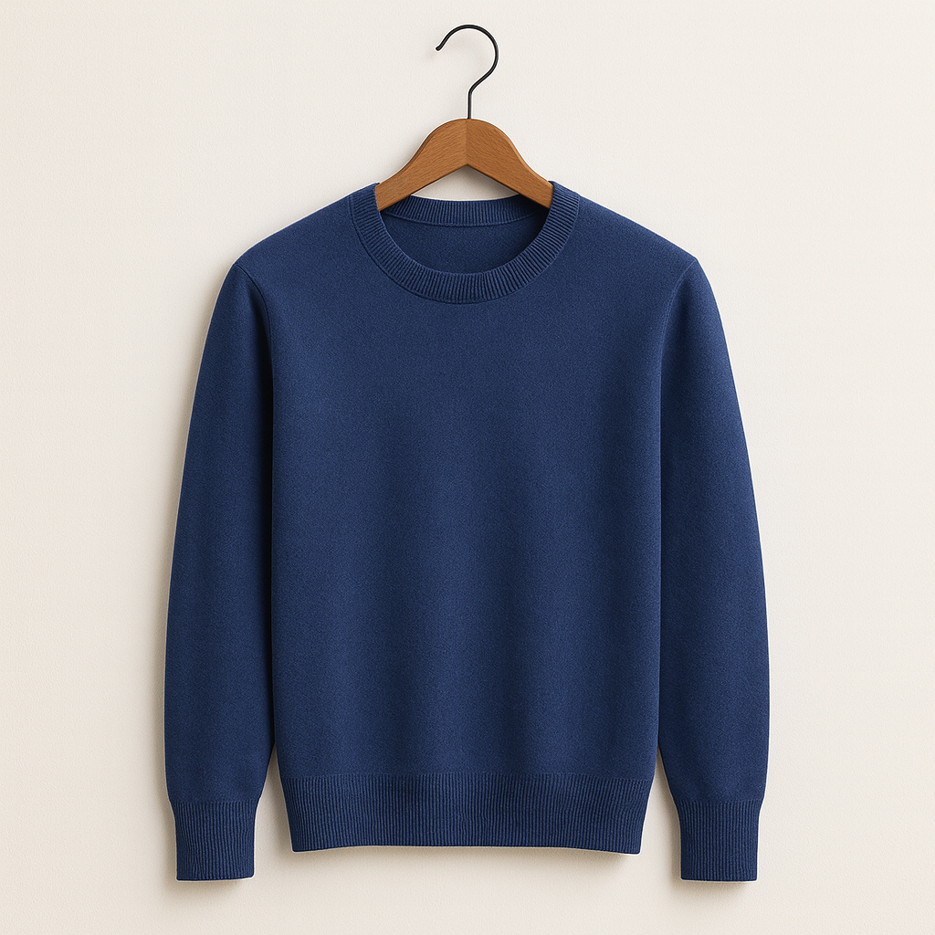 Leo - Men's Round Neck Pure Cashmere Sweater Flower Blue
