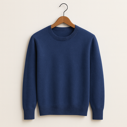 Leo - Men's Round Neck Pure Cashmere Sweater Flower Blue