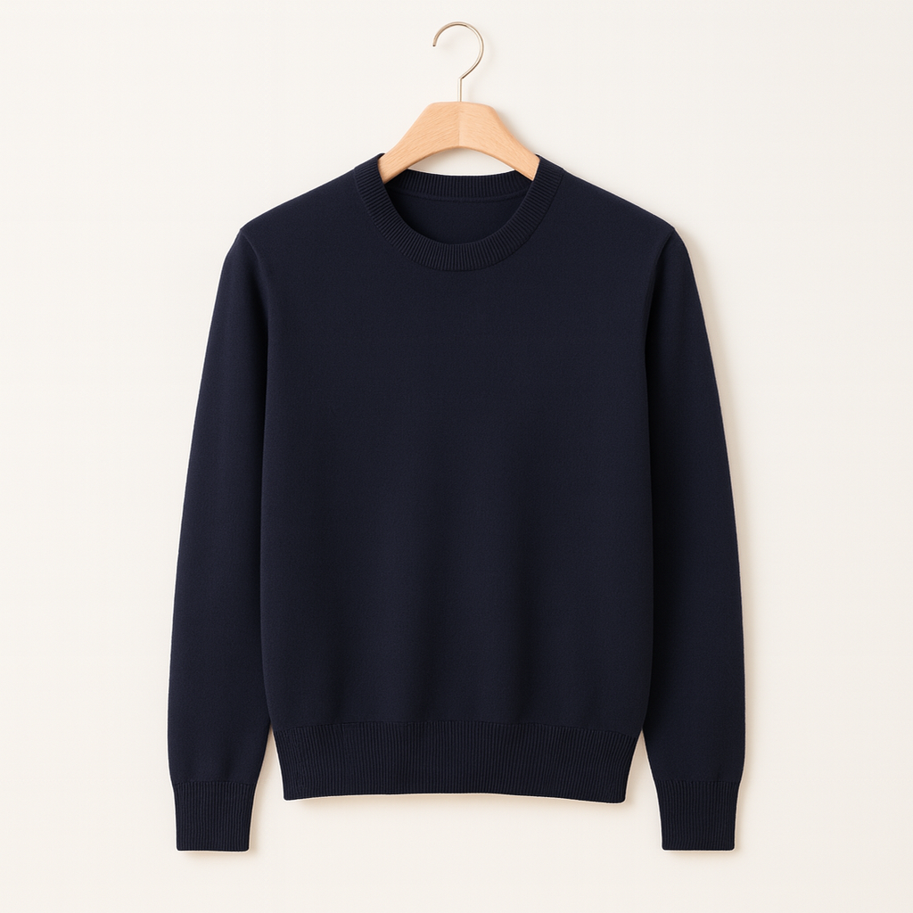 Leo - Men's Round Neck Pure Cashmere Sweater Dark Blue