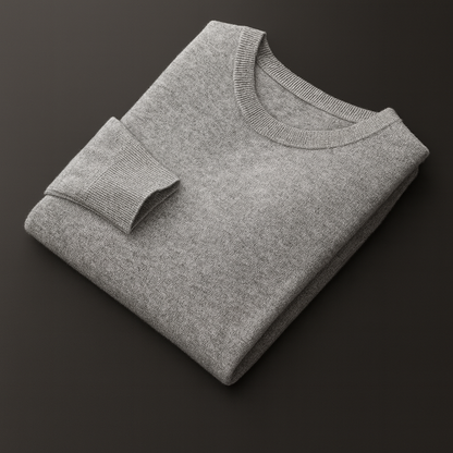 Leo - Men's Round Neck Pure Cashmere Sweater Flower Blue