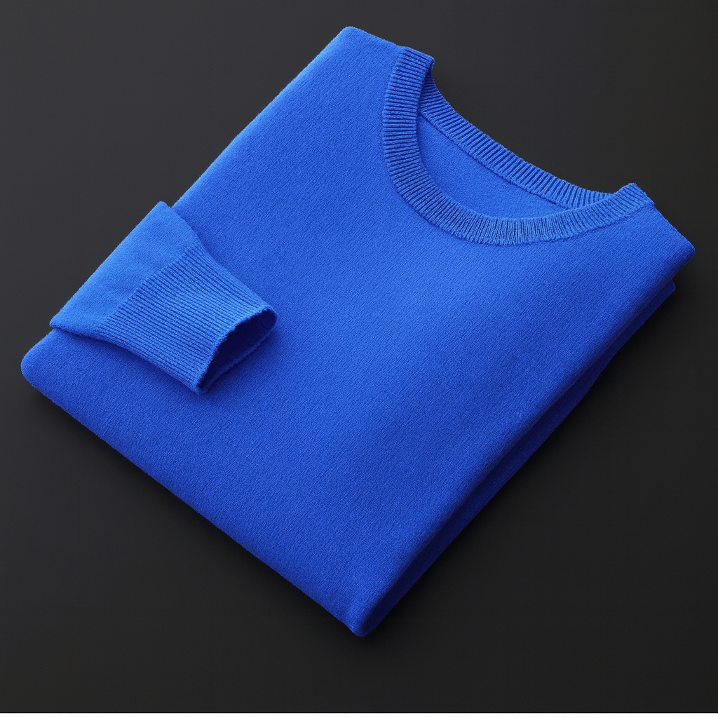 Leo - Men's Round Neck Pure Cashmere Sweater Flower Blue