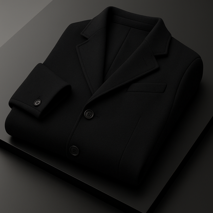 Simone - Black Men's British Style Woollen Coat Thickened Winter Jacket