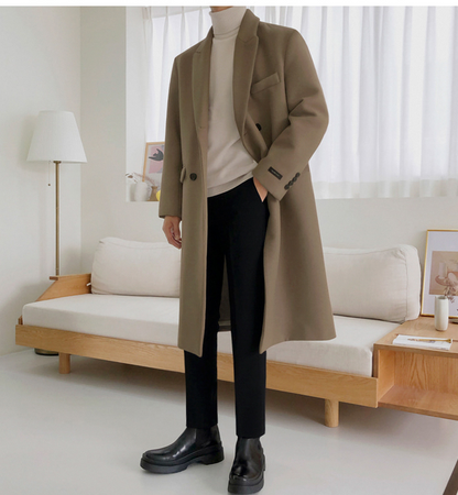 Simone - Black Men's British Style Woollen Coat Thickened Winter Jacket