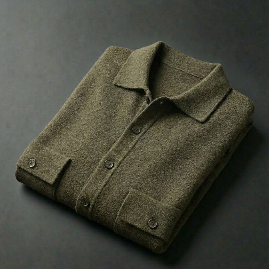 Tommaso - Men's Polo Collar Wool Cardigan