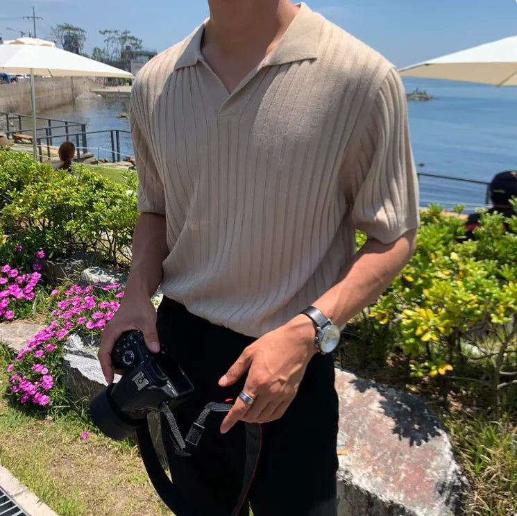 Luca - Men's Slim Fit Striped Polo Short Sleeve Knit