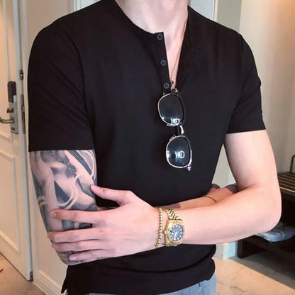 Men's Plain V Neck Cotton Linen T-Shirt