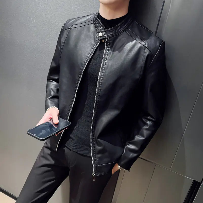 Alberto - Men's Winter Leather Jacket with Zippered Cuffs